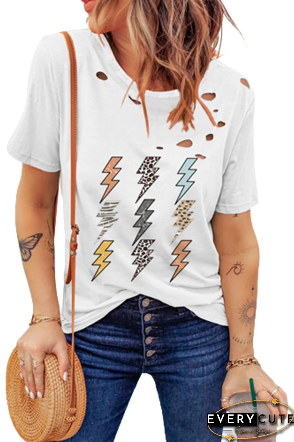 White Lightning Blot Print Holes T-shirt