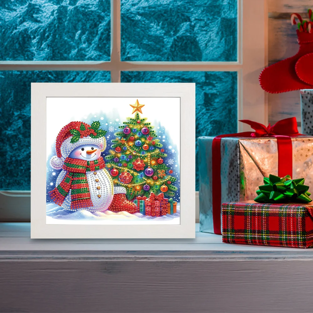 5D DIY Partial Special Shaped Drill Diamond Painting Xmas Xmas Snowman 22.8x22.8cm【With Frame】