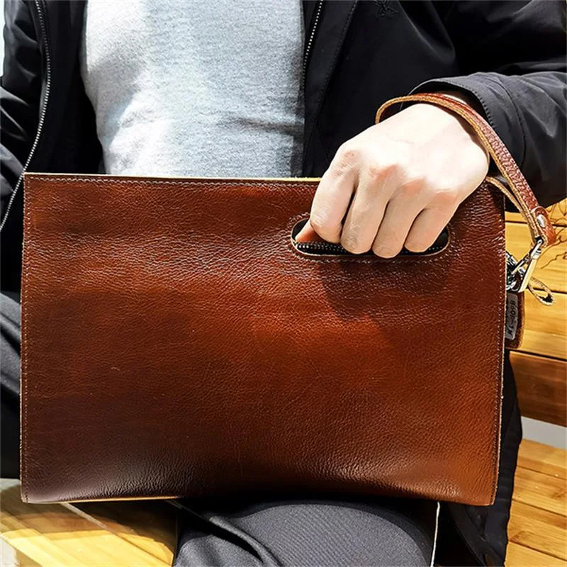 Classic Style Casual Men's Clutch Genuine Leather Business Shoulder Bag