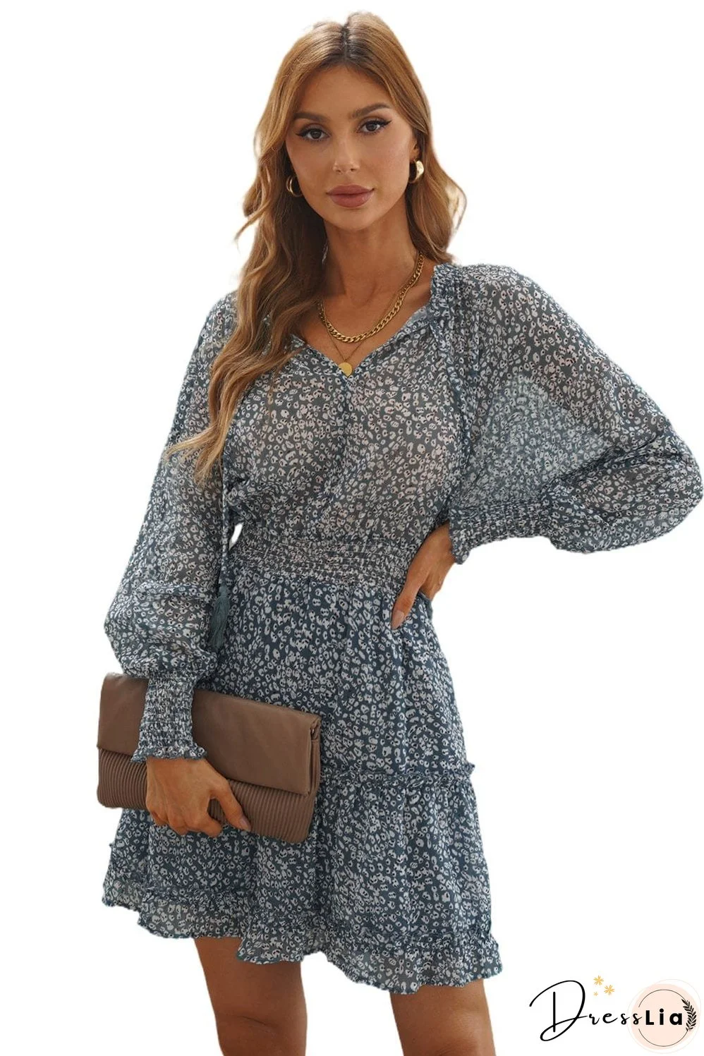 Feminine Floral Dress with V-Neck