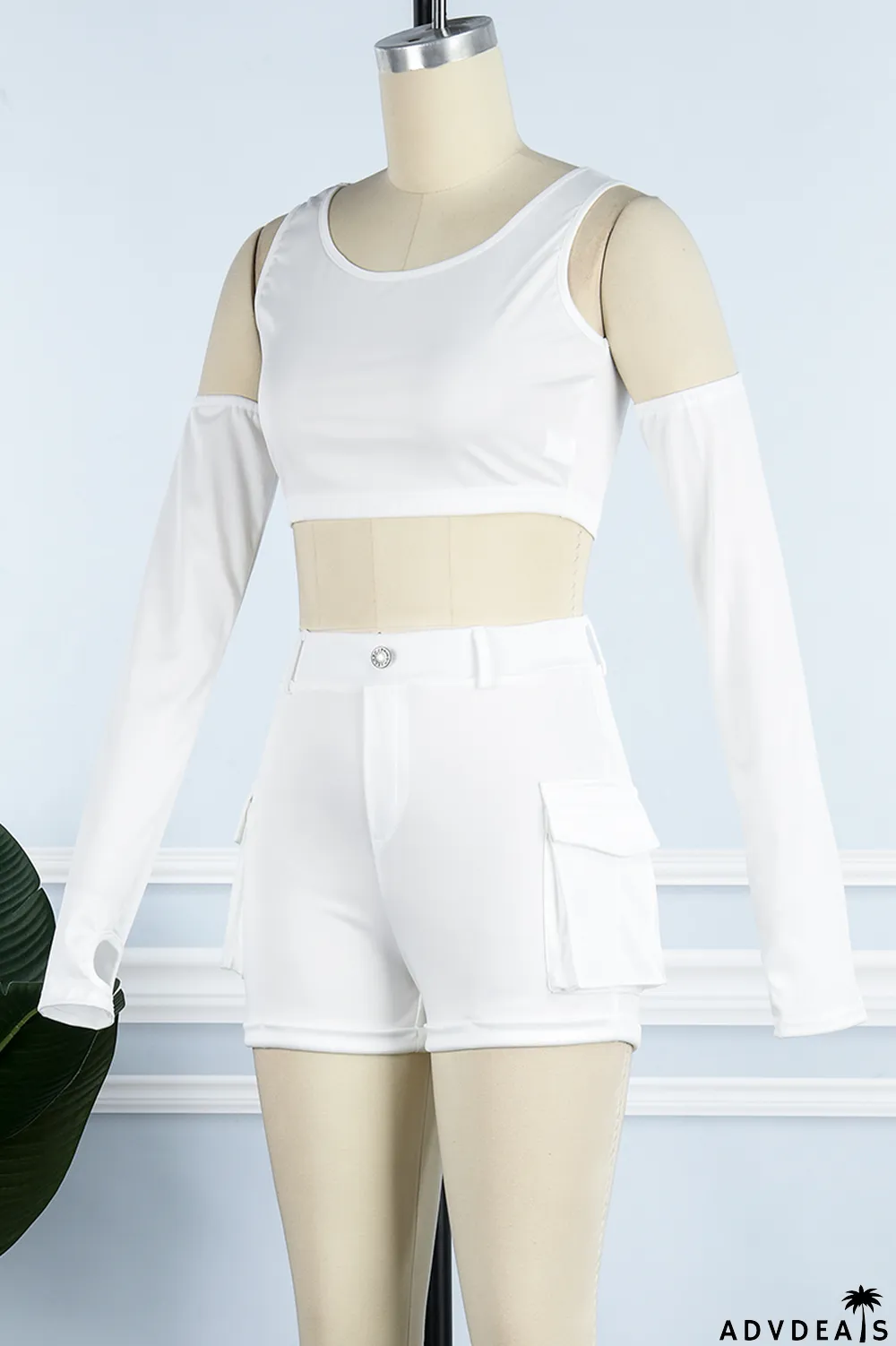 Khaki Casual Solid Basic O Neck Four Piece Set (With Sleeves)