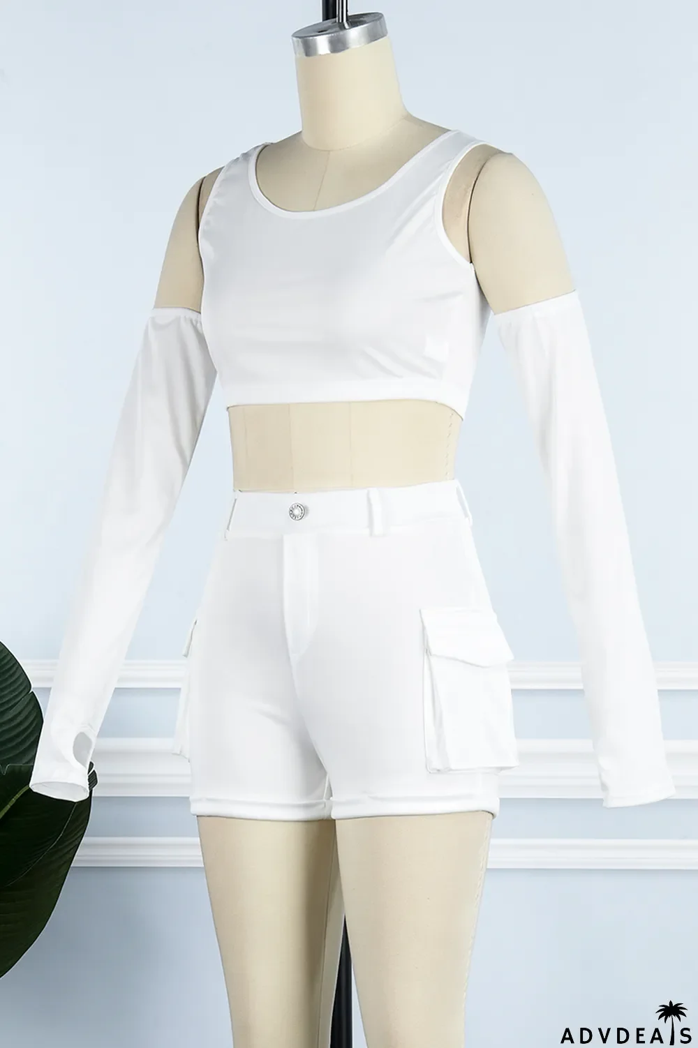 Khaki Casual Solid Basic O Neck Four Piece Set (With Sleeves)