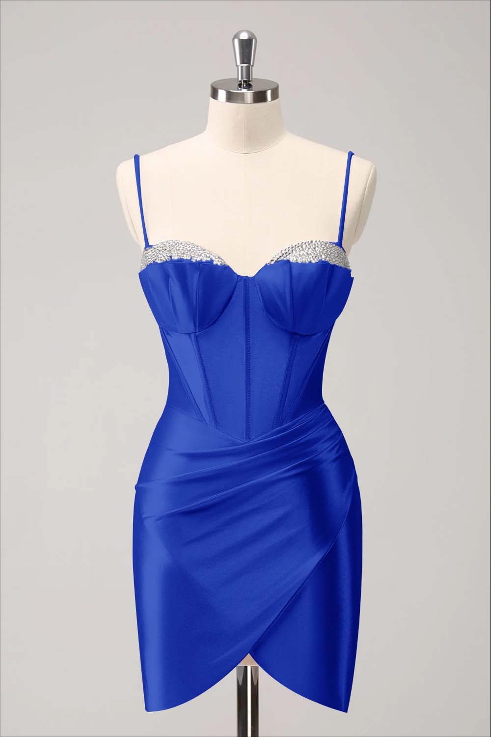 Spaghetti-Straps Beaded Mini Homecoming Dress