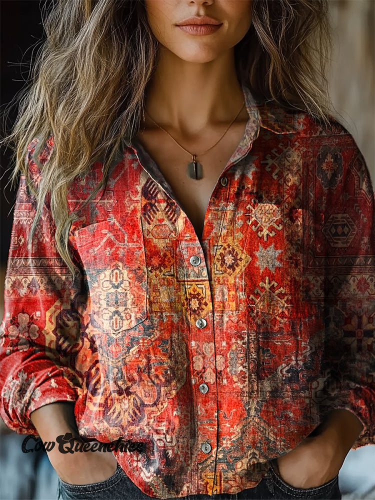 Art Print Casual Long Sleeve Comfortable Cotton Shirt Multicolor / S