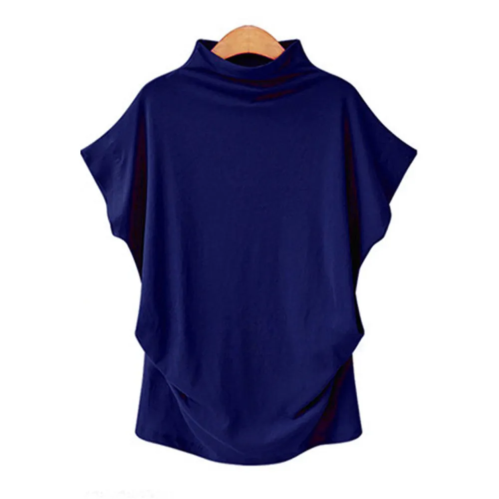 Brownm Commute Large Size Women's Half Turtleneck Batwing Sleeve Solid Color Polyester Top