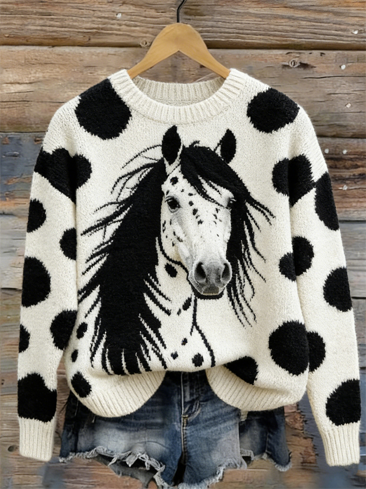 Vintage Horse & Pattern Inspired Cozy Knit Sweater wearshes