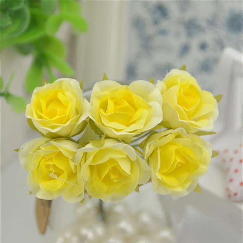 6 pcs/lot Mini Silk Artificial Gradient Rose Flower Bouquet For Wedding Decoration DIY Scrapbooking Fake Flowers Wreath Supplies