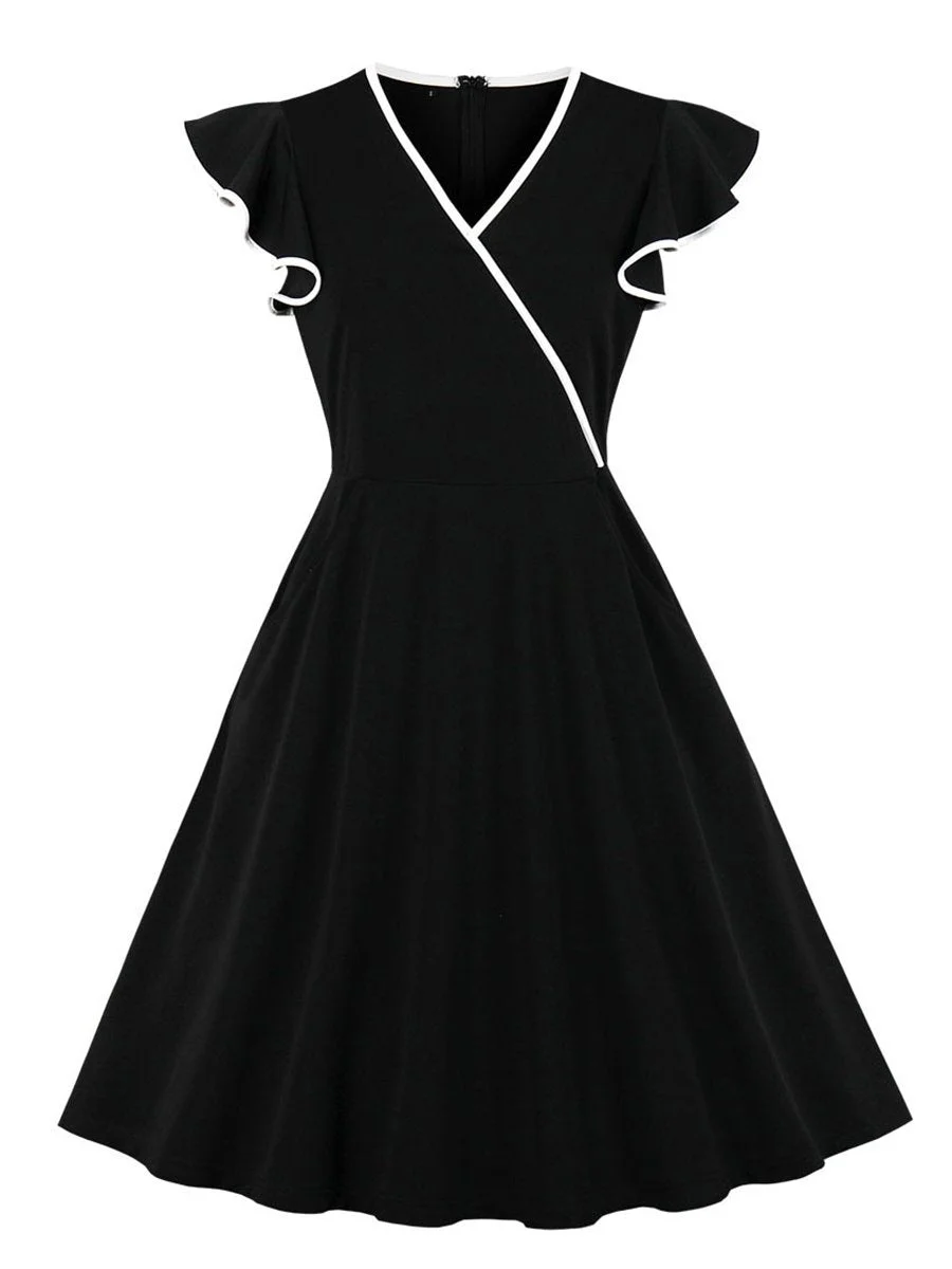 1940s Dress Sweet V-neck Ruffled Sleeve dress