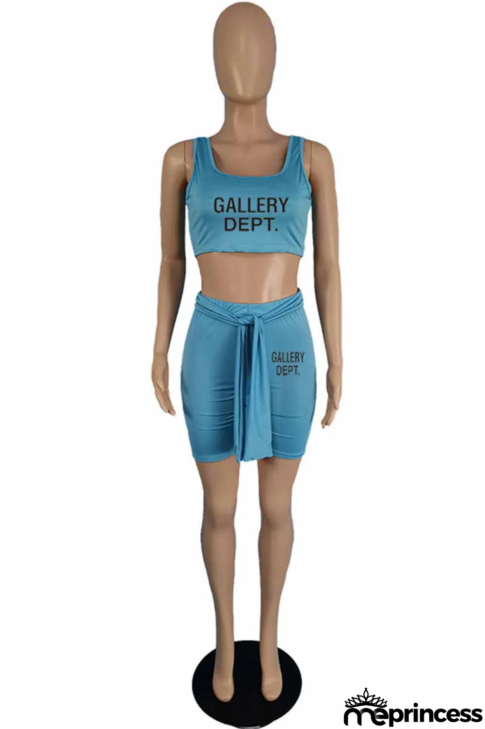 Light Purple Sportswear Print Letter U Neck Sleeveless Two Pieces