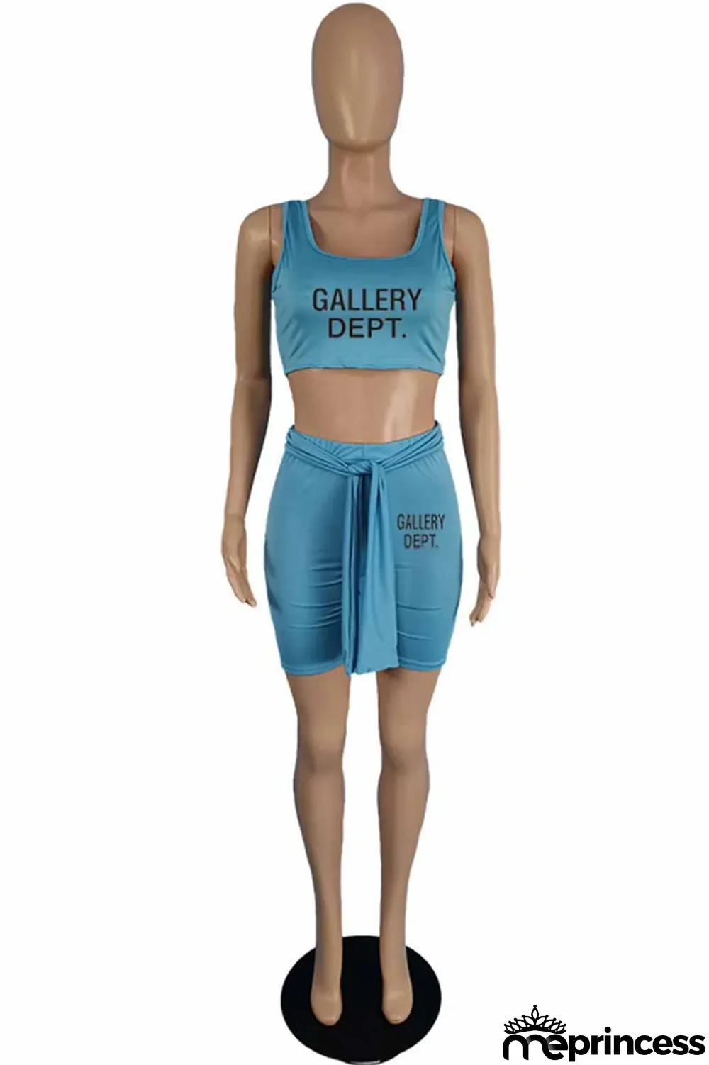 Light Purple Sportswear Print Letter U Neck Sleeveless Two Pieces