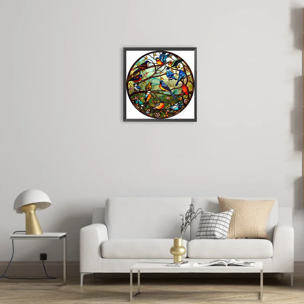 Diamond Painting - Full Round Drill - Stained Glass Bird(Canvas|30*30cm)