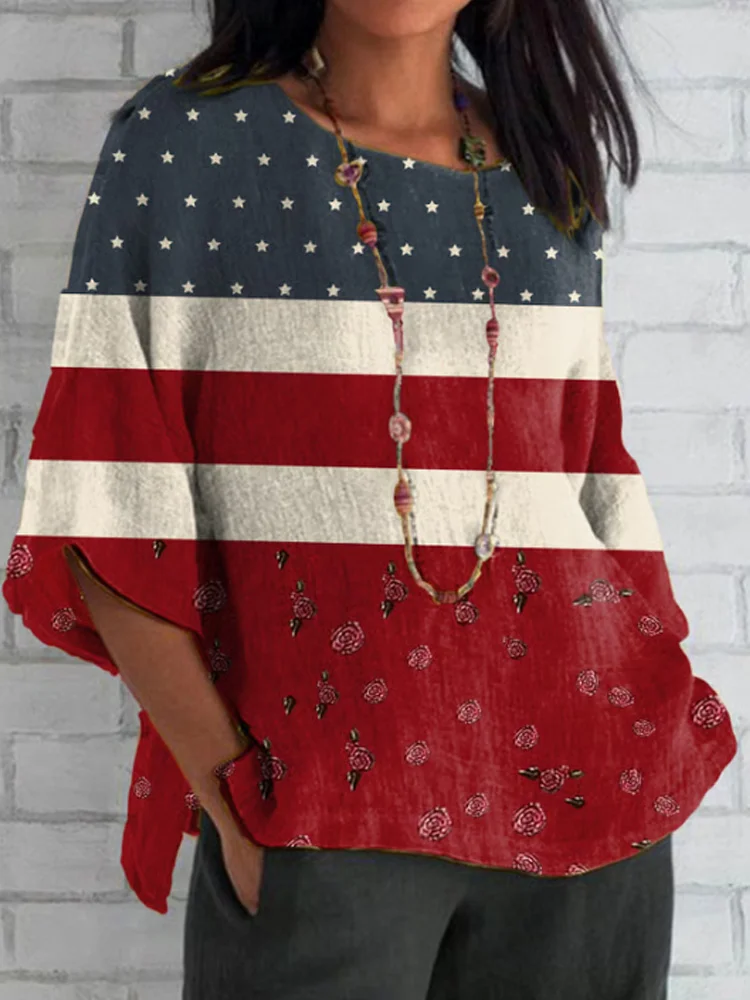 Women's Retro Independence Day Printed Top