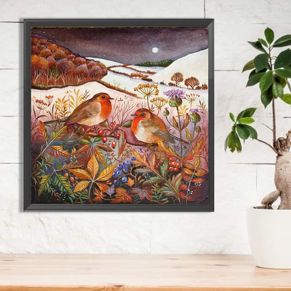 Full Round Diamond Painting 30*30cm - Night Hill Bird
