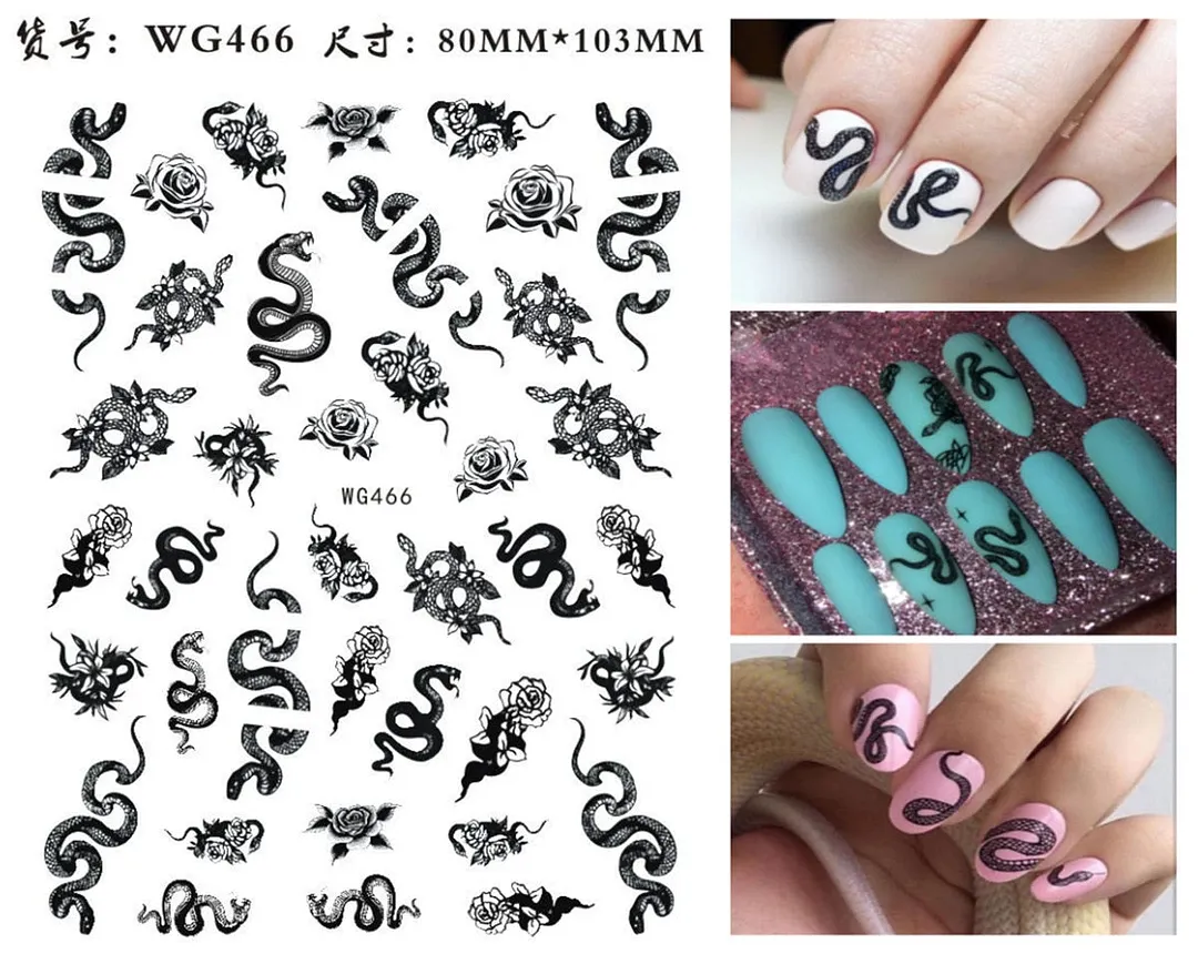 3D Dragon Snake Design Nail Stickers Colorful Dragons Slider Decals Lady Love Nail Art Gel Polish Decal Tattoo Decorations-Nail Inspo