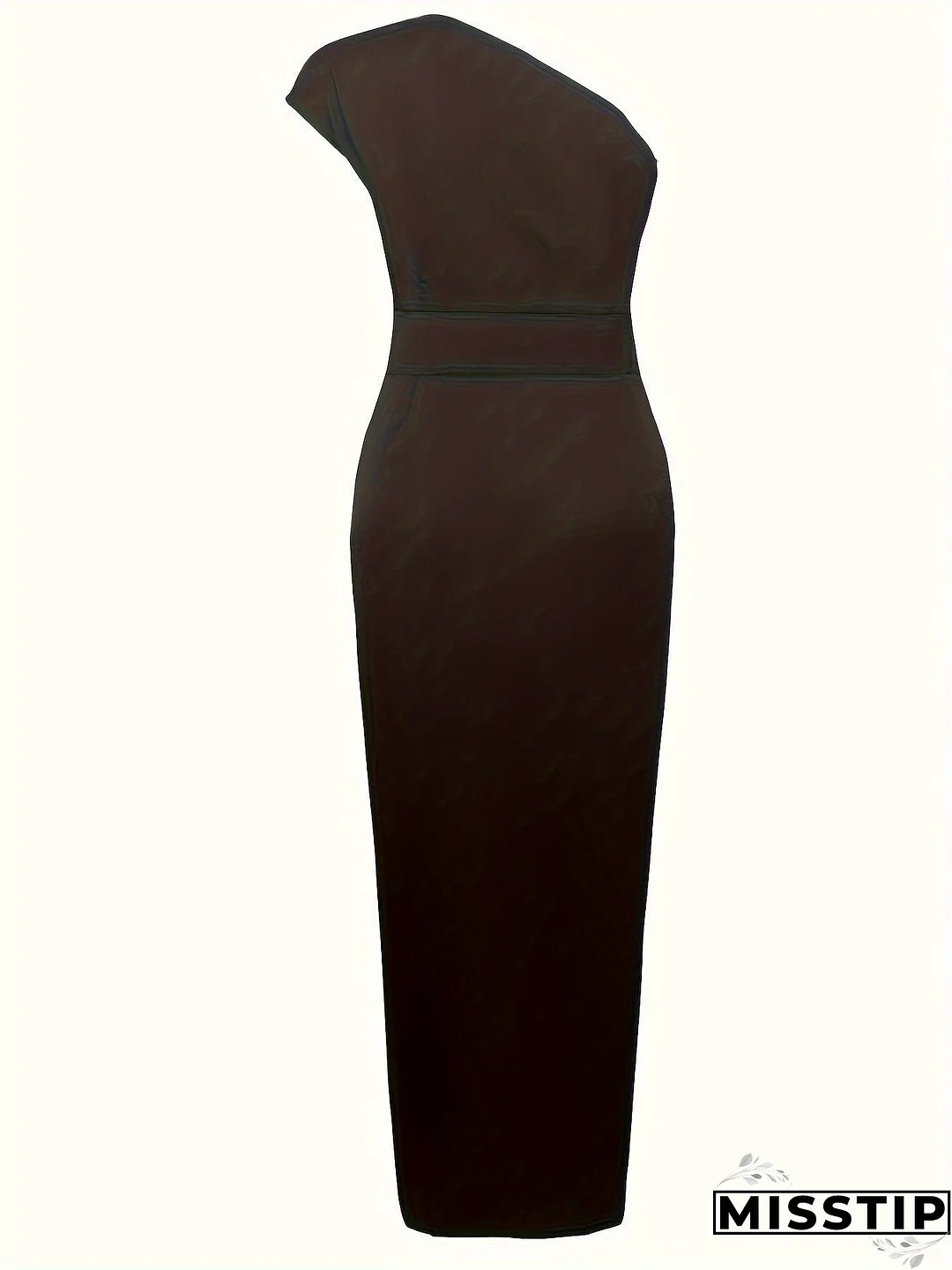 Split One Shoulder Solid Dress, Elegant Sleeveless Dress For Party & Banquet, Women's Clothing