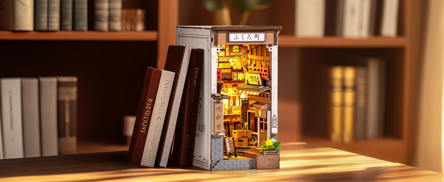 Tegooe DIY Book Nook Kit - Miniature Wooden Sakura Alley With LED Lights