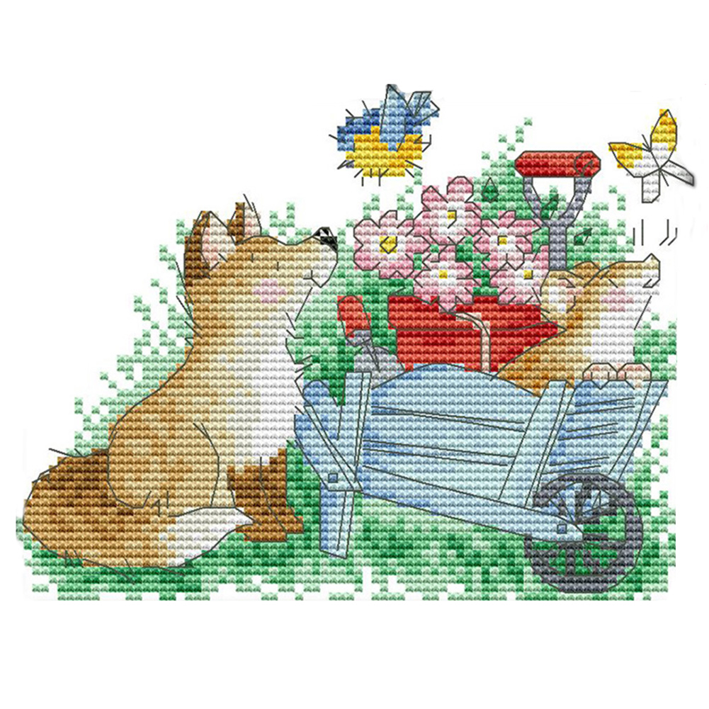 

Puppy And Butterfly - 14CT Stamped Cross Stitch - 20*16cm, 501 Original