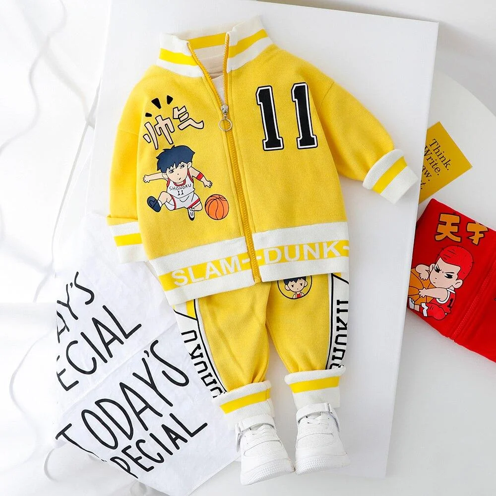 Kid Toddler Boy Clothes Zipper Coat + Pants Letter Infant Baby Sport Set Long Sleeves Outfits Set Yellow White Red Cartoon