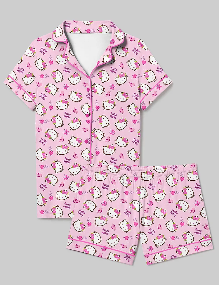 Women's Pink Coquette Bow Hello Kitty Pajama Set