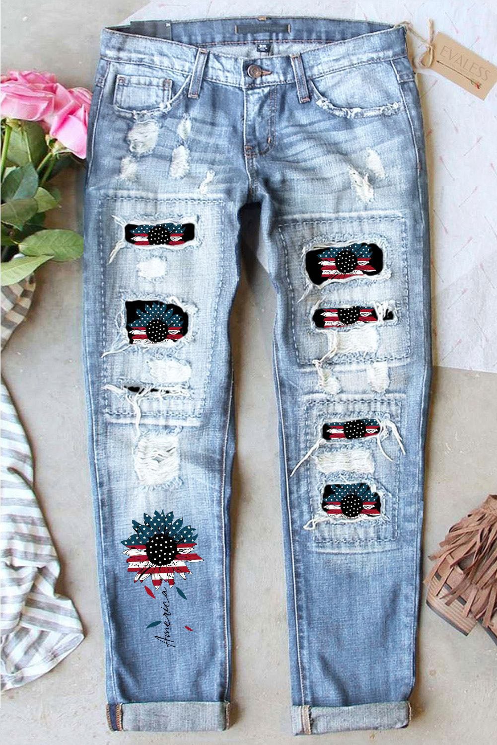 American Flag Ripped Jeans