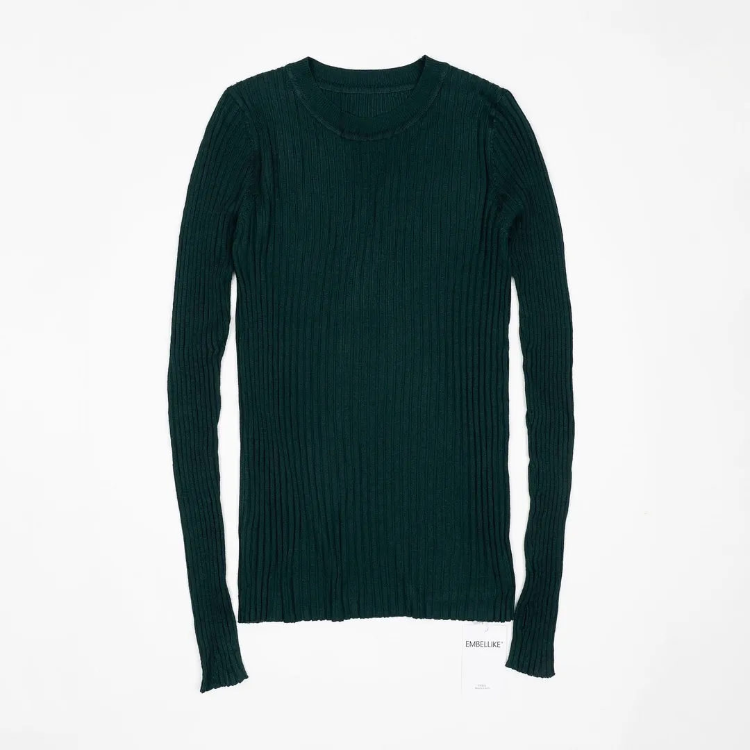 Women Sweater Pullover Basic Ribbed Sweaters Cotton Tops Knitted Solid Crew Neck With Thumb Hole