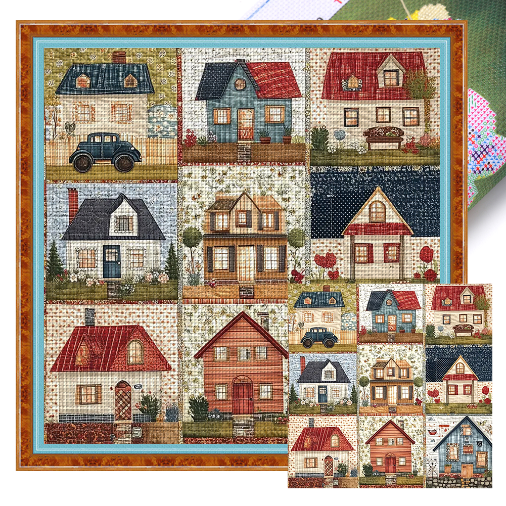 Colorful Patchwork House Full 11CT Pre-stamped Canvas(50*50cm) Cross Stitch