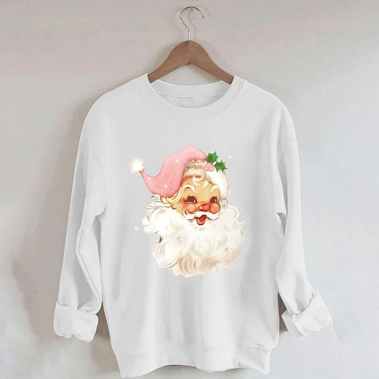 Christmas Pink Santa Print Sweatshirt