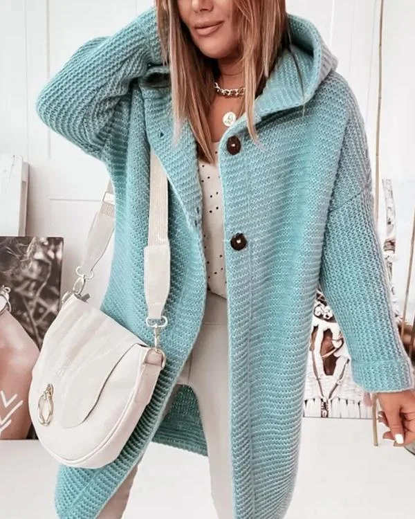 Hooded Buttons Sweater Coat