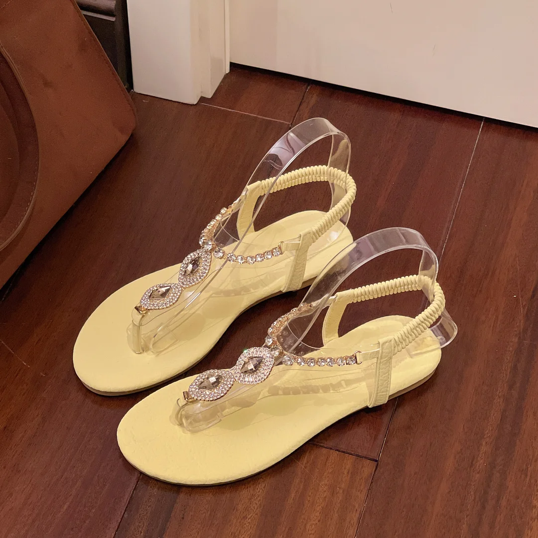 Yyvonne Roman Sandals Women 2025 New Summer Outside Wearing Flat Bottom Water Drill Characters Beach Sandals