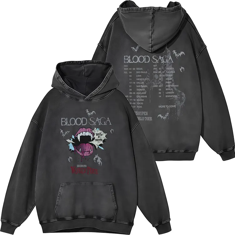 2026 ENHYPEN Blood Saga World Tour Inspired Washed Hoodie