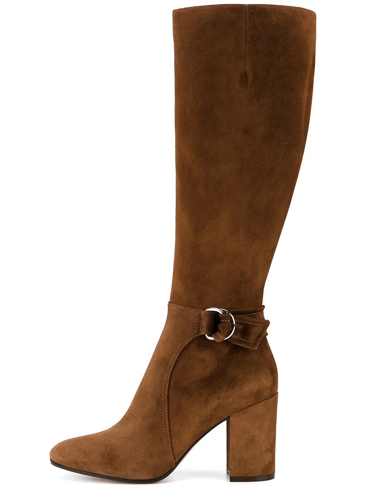 Brown Suede Buckled Knee-High Boots Vdcoo