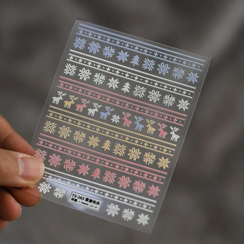 5D Nail Art Stickers Christmas SnowFlake Snowman Deer Tree Design Three-dimensional Frosted Thin Relief Nail Art Charms Decor-Nail Inspo