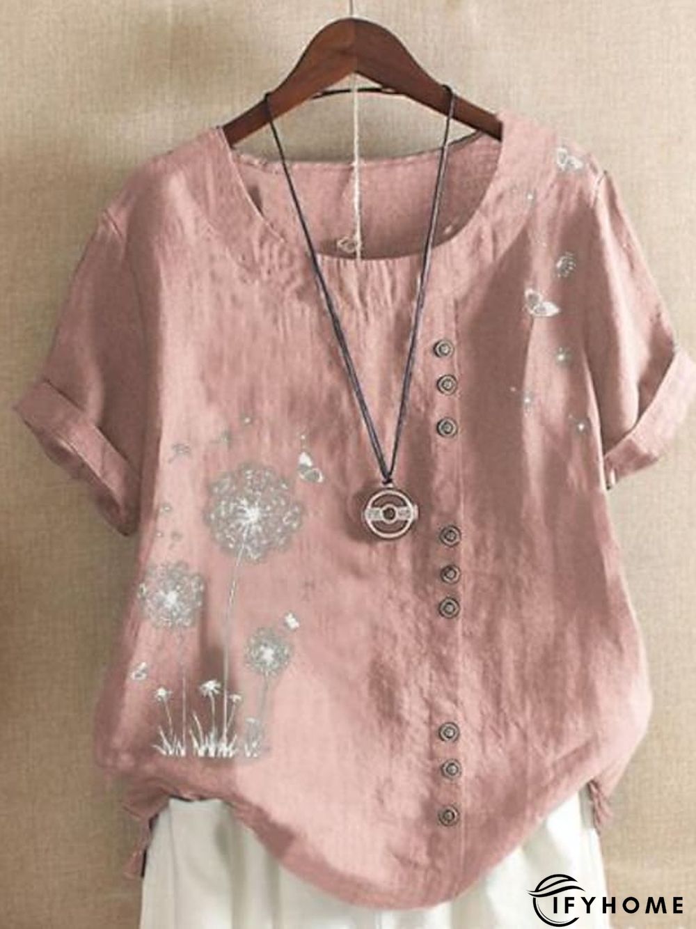 Women's Shirt Blouse Graphic Floral Short Sleeve Date Vacation Daily Casual Crew Neck Cotton Slim L | IFYHOME