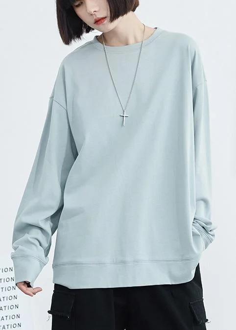 Unique light blue cotton shirts vintage Midi fall top