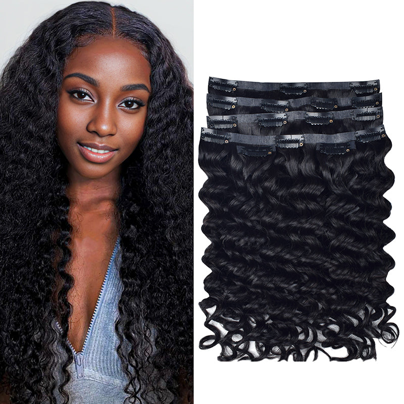 #1B Deep Wave | 6Pcs 100g | PU Seamless Clip ins Hair | 100% Human Hair | boruihair