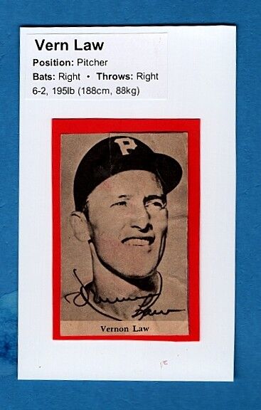 1960 VERN LAW-PITTSBURGH PIRATES AUTOGRAPH Photo Poster painting ON 3X5 CARD