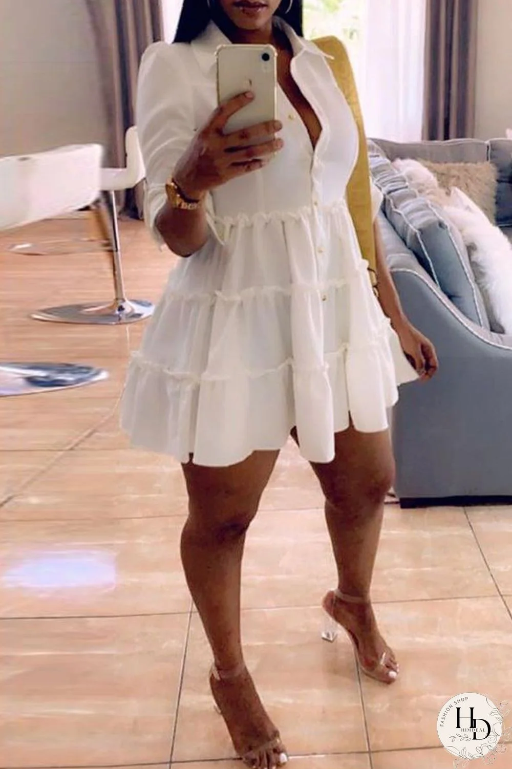 Rose Red Fashion Casual Solid Turndown Collar Shirt Dress