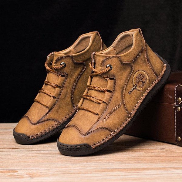 Men's Vintage Microfiber Leather Italian Hand Stitched Soft Ankle Boots