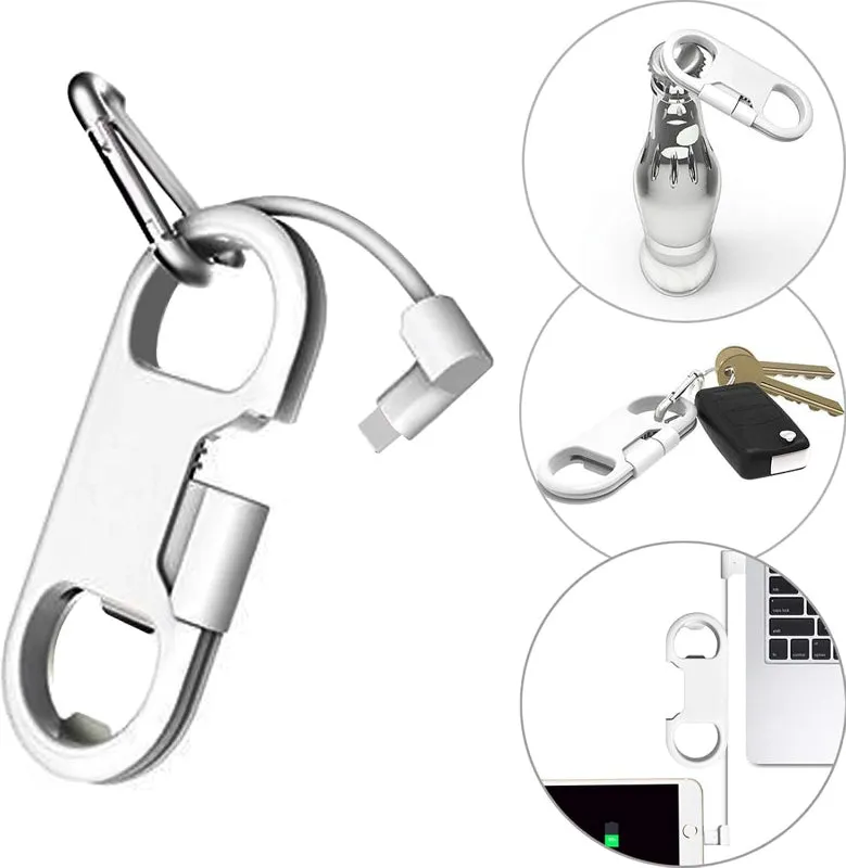 Portable Multifunction Keychain with Lightning Cable, Bottle Opener, and Carabiner