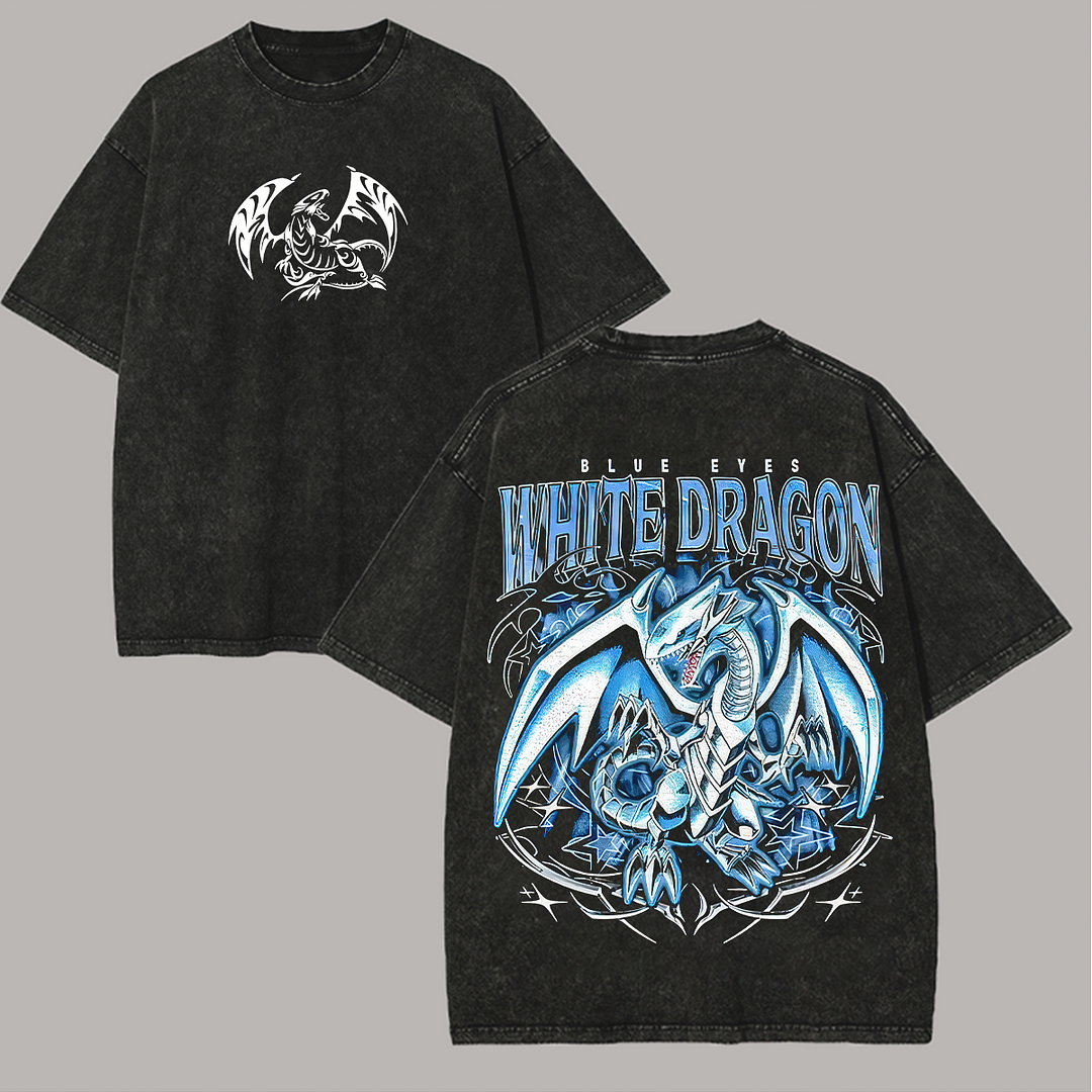 Yu Gi Oh! Blue-Eyes White Dragon Printed Unisex Washed T-Shirt