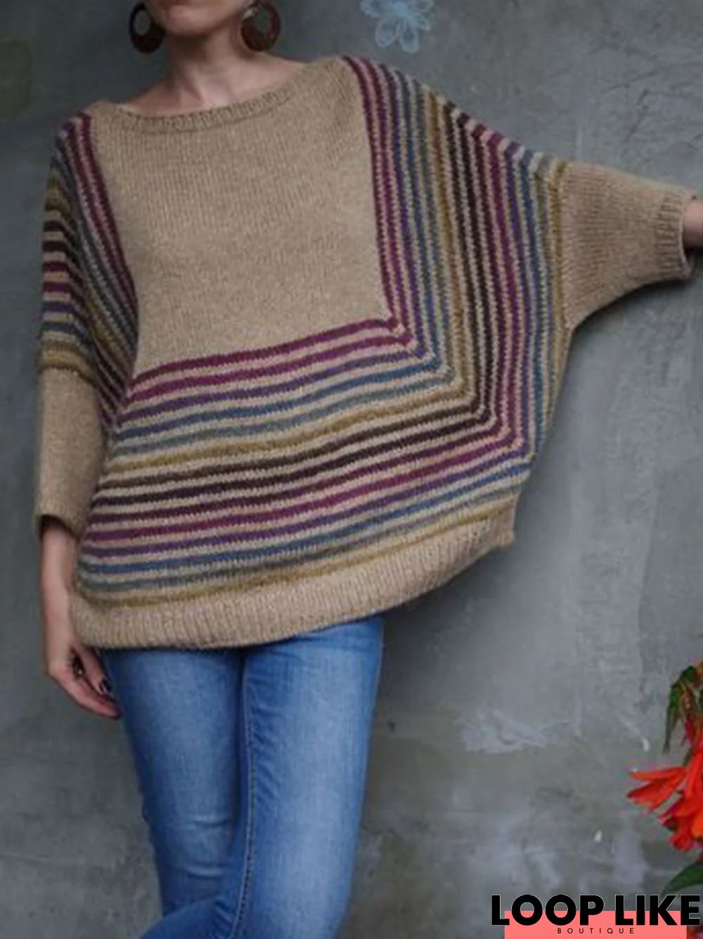 Knitted Casual Color-Block Crew Neck Sweater