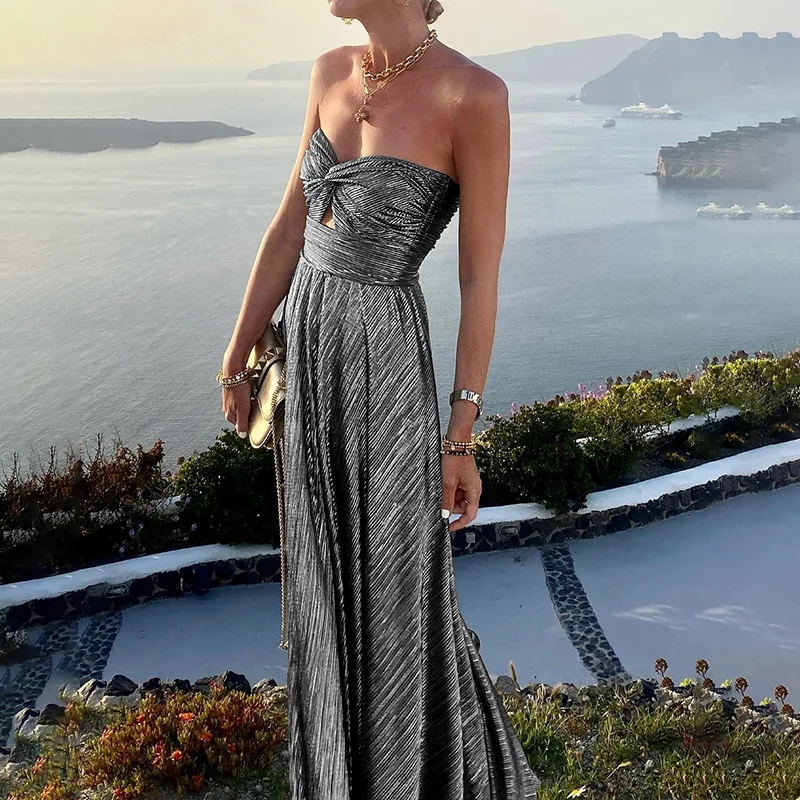 Casual Sexy Wrap Bust Bronzed Party Maxi Dress