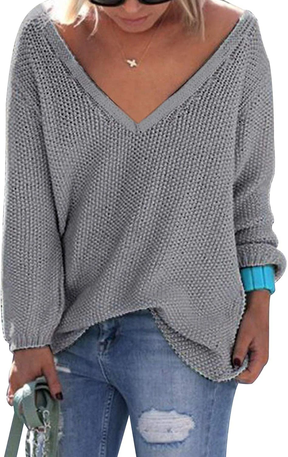 Sweaters for Women Sexy V Neck Long Sleeves Knit Tops Loose Casual Jumpers