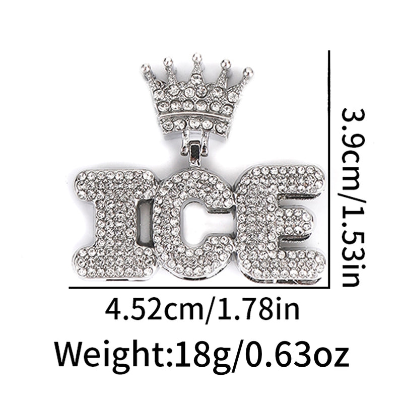 1PC New Arrival Gold Jewelry Man Silver Plated Color Letter ICE Charm Necklace Bling Bling Hip Hop Crown Design Jewelry With Cuban LInk Chain