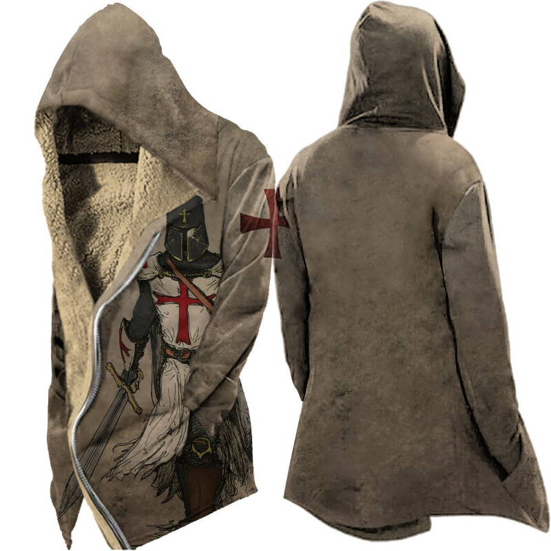 Woolen Stand Collar Medium Length Pocket Printed Casual Coat