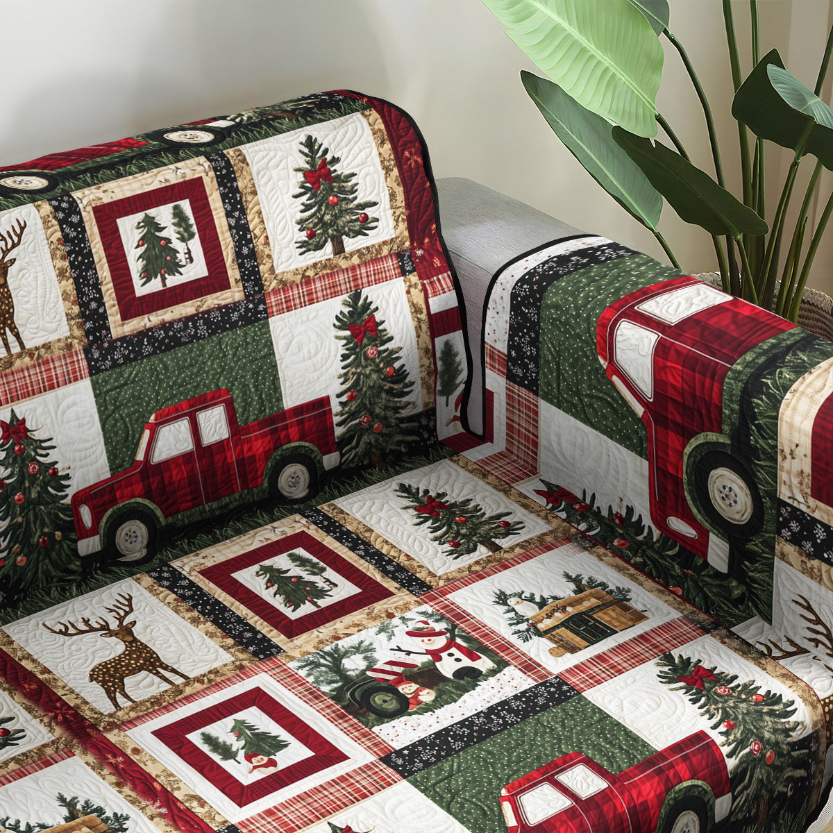 Red Truck Adventure Quilted Sofa Cover NCU0PT937 everthome