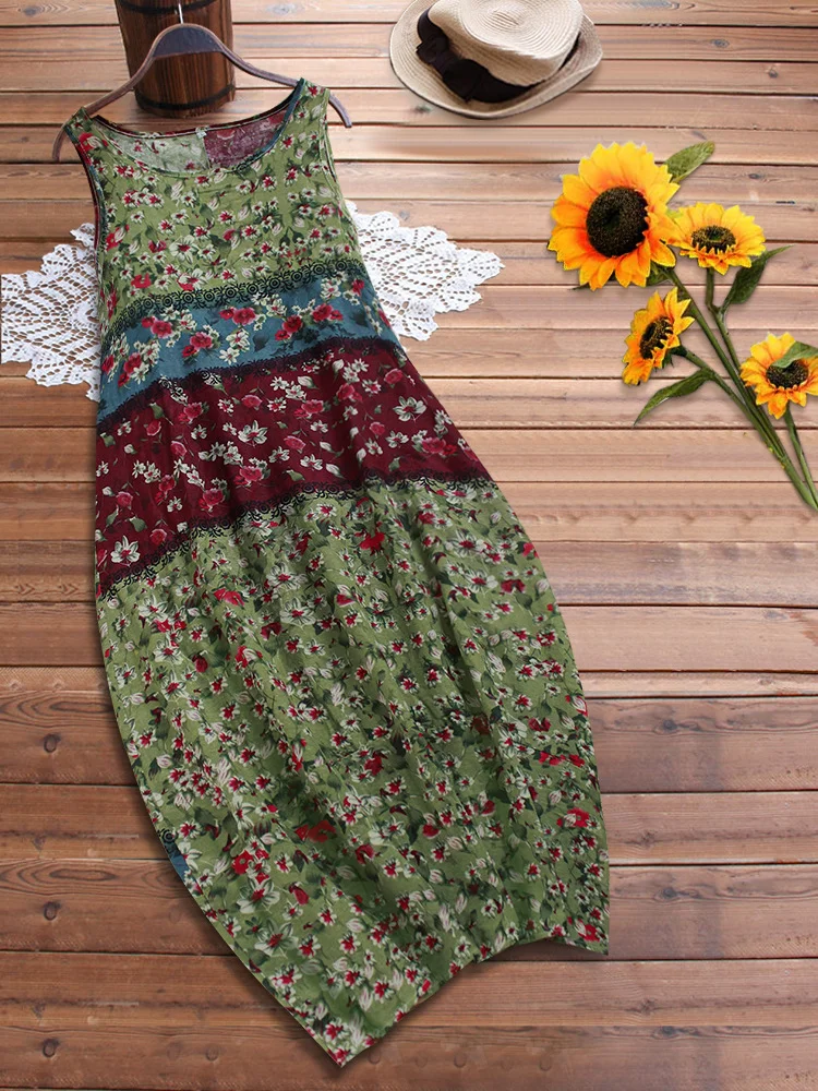 Linen Cotton Holiday Floral Dress