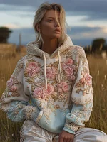 Bohemian Style Plant And Flower Embroidery Pattern Women's Hooded Sweatshirt