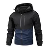Men's Drawstring Hood Waterproof Casual Versatile Zippered Pocket Windbreaker, Practical Everyday Wear, Fall