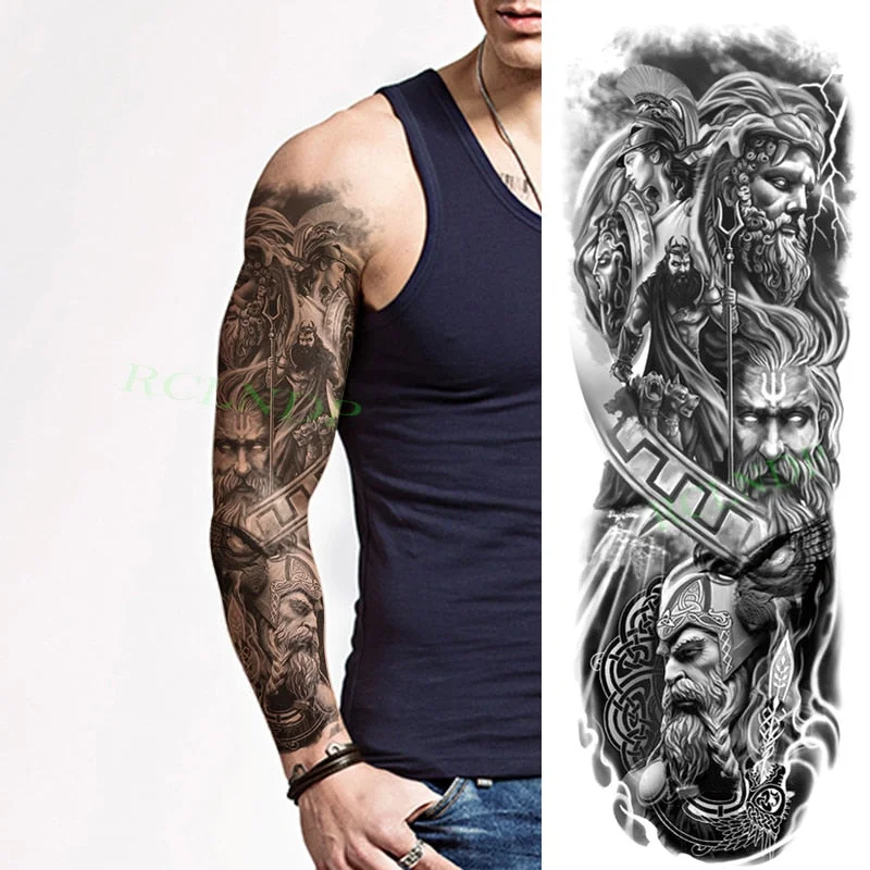 Waterproof Temporary Tattoo Sticker Anubis Ancient Egypt Dog Roma Clock Eye Full Arm Fake Tatto Flash Tatoo Sleeve for Men Women